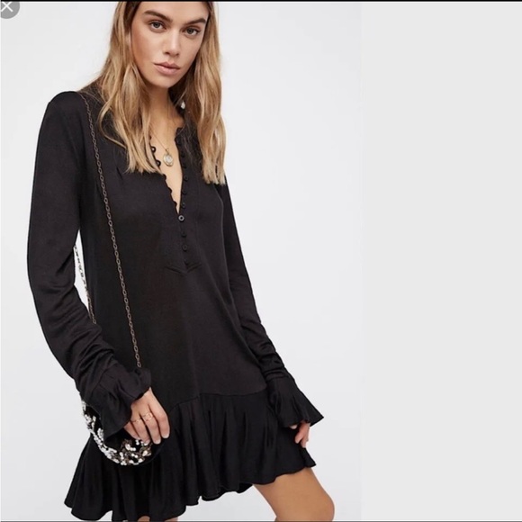 Free People Tops - Free People | Your Girl Flounce Hem Knit Henley Tunic Dress